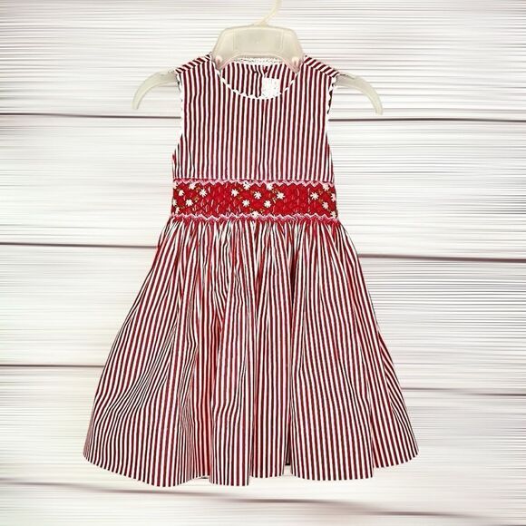 Creation Imaho Smocked Dress Red White Striped Cotton Summer Sleeveless 2 Years - Picture 3 of 13